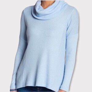 Waffle knit soft Blue Pullover Cowl long sleeve oversized Sz XS